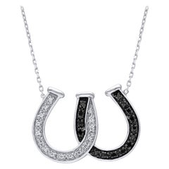 TJD 0.10 Natural Round Cut Diamond 14KT White Gold Horseshoe Pendant Necklace