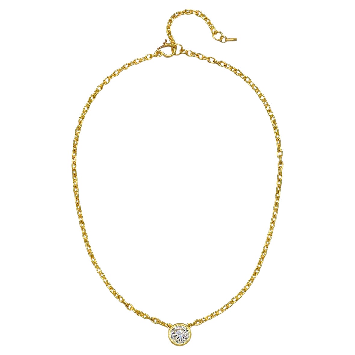 Faye Kim 18 Karat Gold Round Brilliant Cut Diamond Bezel Necklace