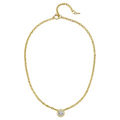 Faye Kim 18 Karat Gold Round Brilliant Cut Diamond Bezel Necklace