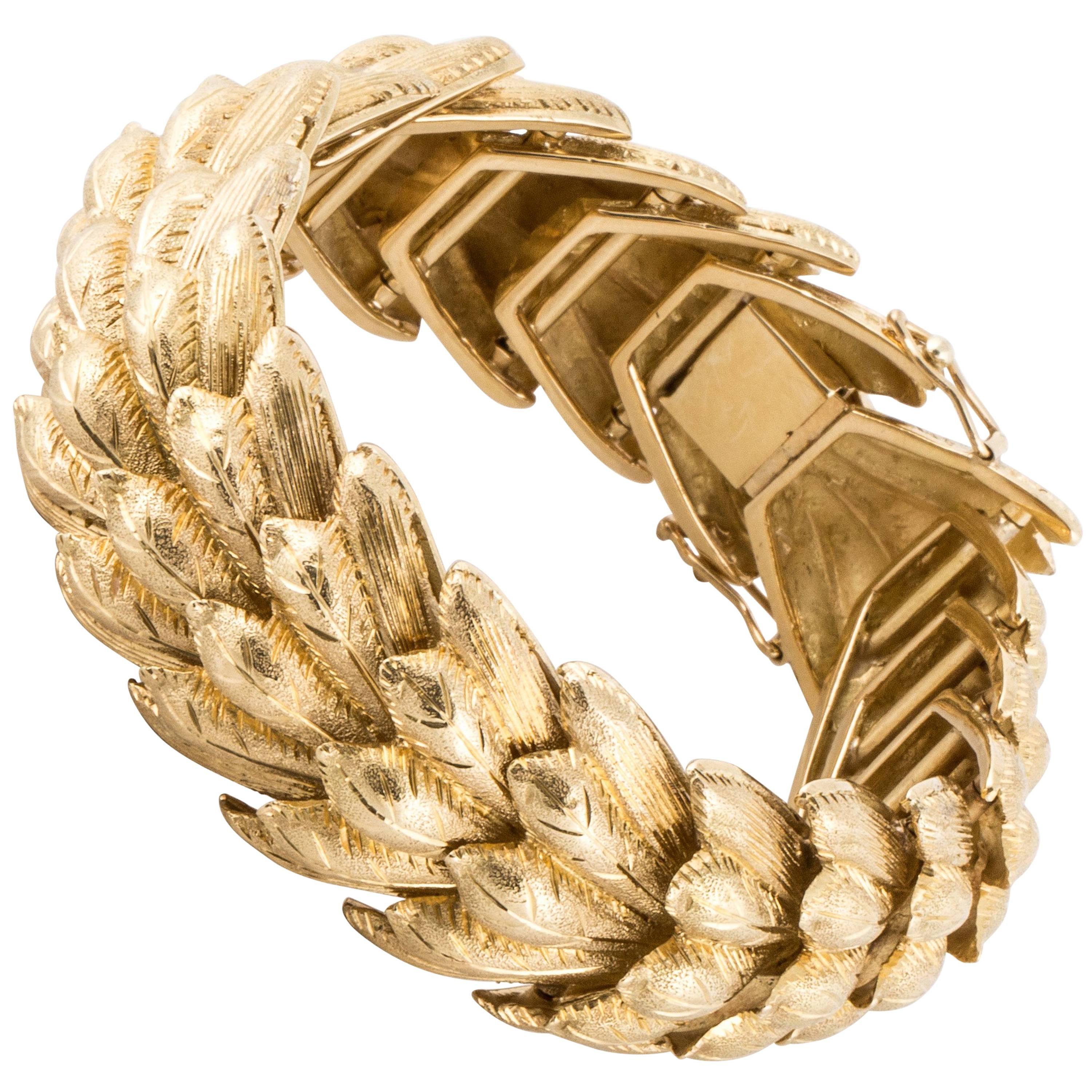 18K Yellow Gold Feather Bracelet