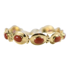 Coral Oval Bezel Set Disc 18k Yellow Gold Links w Toggle Clasp Italian