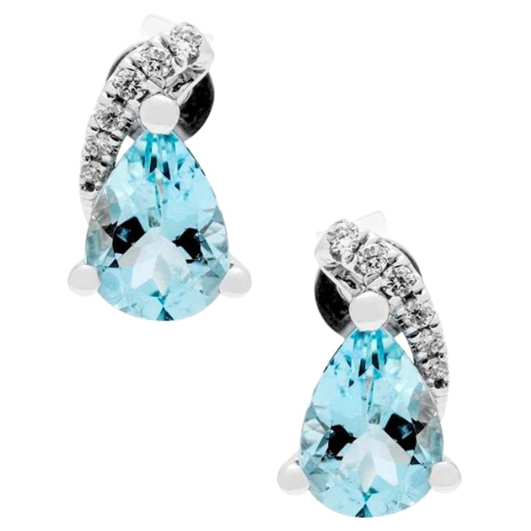 1.14 Carat Pear-Cut Aquamarine Diamond Accents 14K White Gold Earring