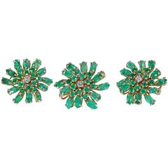 Emerald diamond gold earring and ring set 