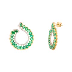 14k Solid Yellow Gold Genuine Emerald Diamond Statement Earrings for Wedding