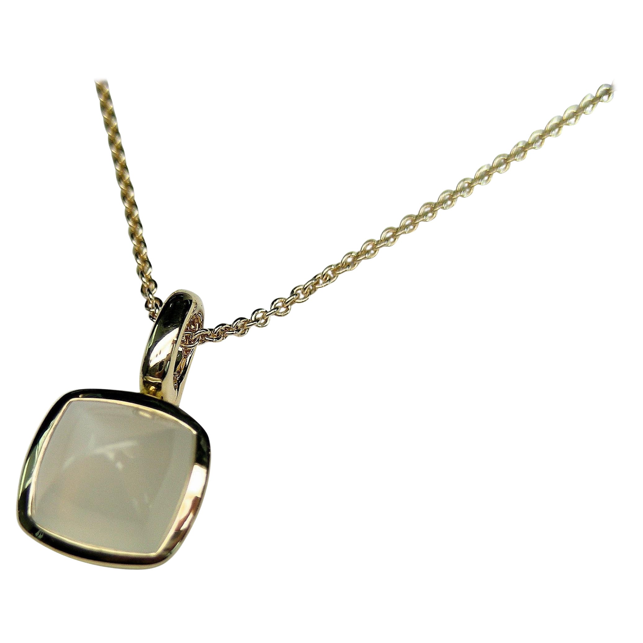 Piramid Cabouchon White Moonstone Ring in 18k Yellow Gold Pendant Necklace