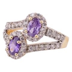 Superb 14K Yellow Gold Amethyst & White Stone Ring
