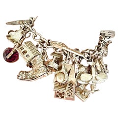 Vintage Vintage Sterling Silver Charm Bracelet C1970s with Opening Charms
