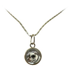Victorian Bulldog Dog Pendant Essex Crystal 14 Karat Gold Necklace Bulldog