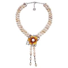 Sicis Printemps De L'Ocean Diamond Pearl Gold Micromosaic Necklace 7