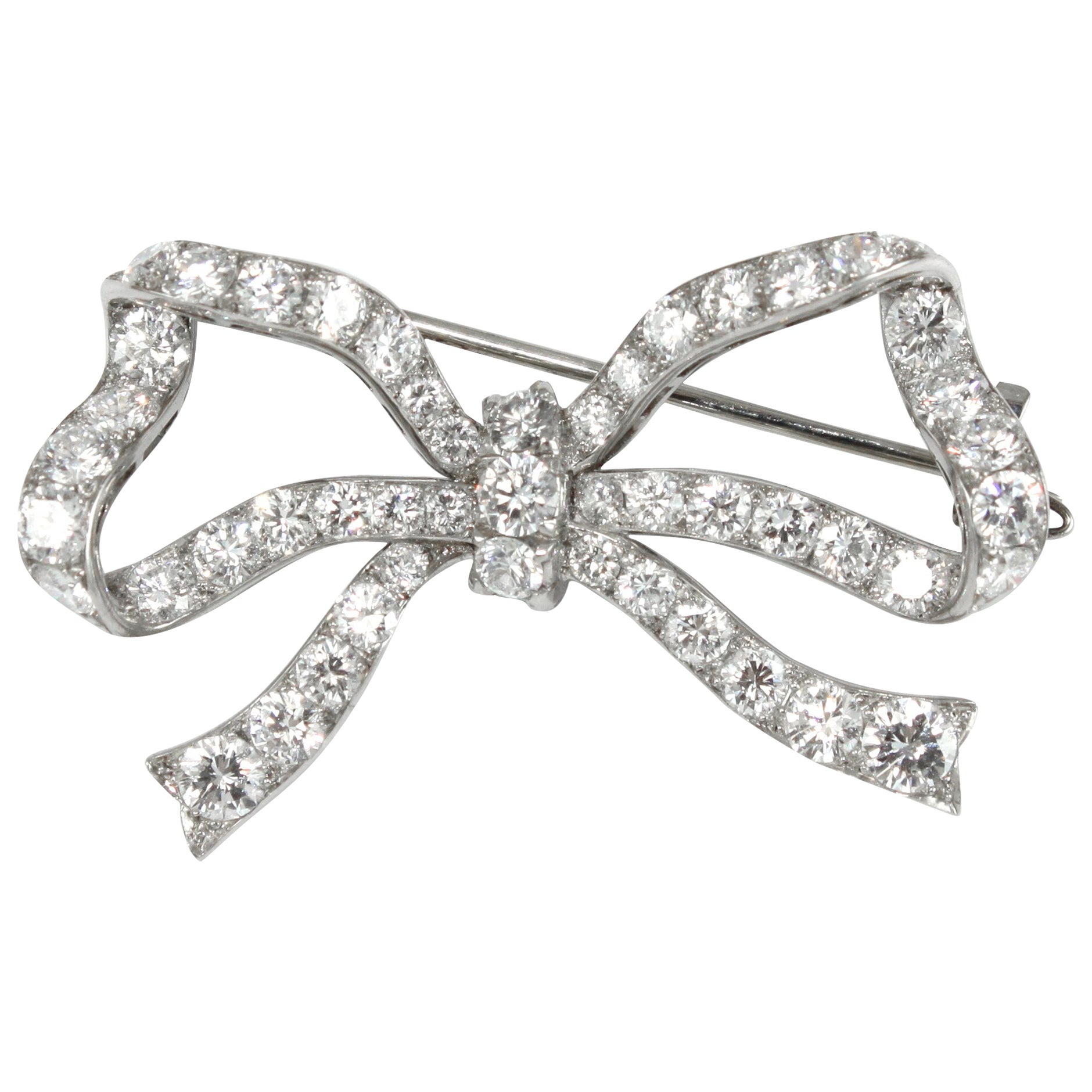 Diamond and Emerald Bow Brooch at 1stDibs