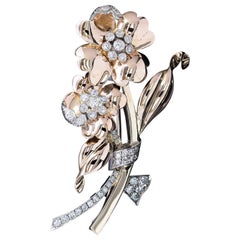 Retro Diamond Set Flower Brooch Circa 1950's