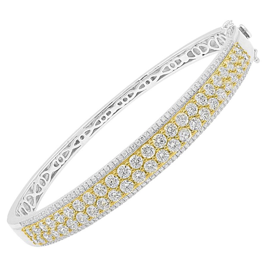 TJD 5.0 Carat Round Diamond 14 Karat White Gold Double Row Diamond Bangle