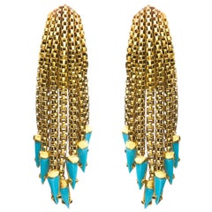 Turquoise and Gold Fringe Earpendants