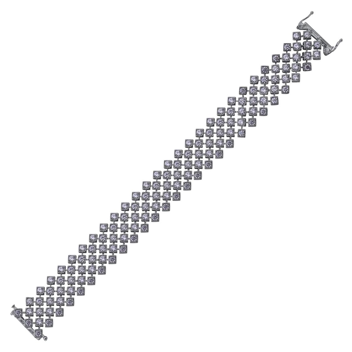 Bracelet de mode à plusieurs rangs en or blanc 14 carats avec diamants ronds de 10 carats TJD