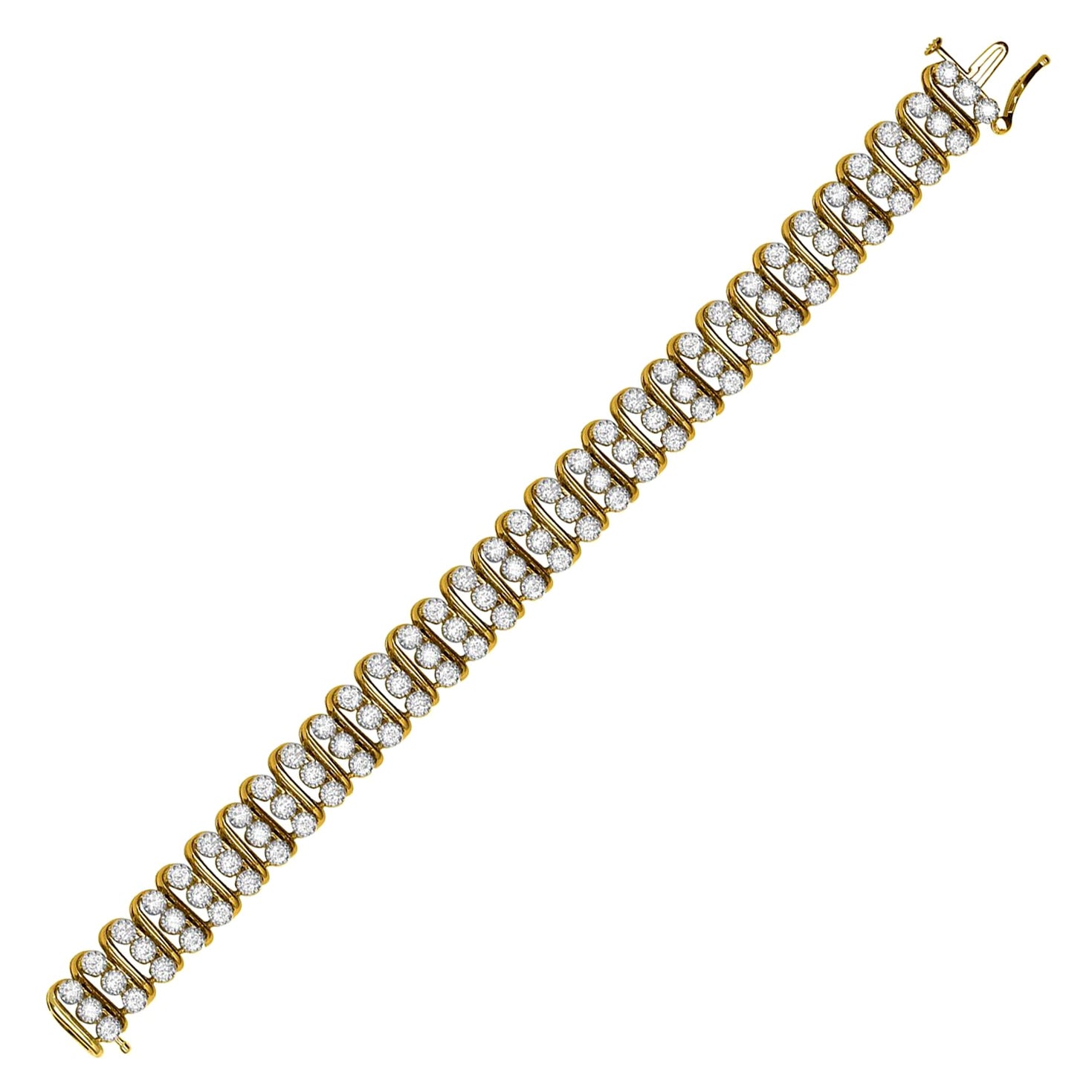 TJD 5.0 Carat Round Diamond 14KT Yellow Gold Cascading Style "S" Tennis Bracelet
