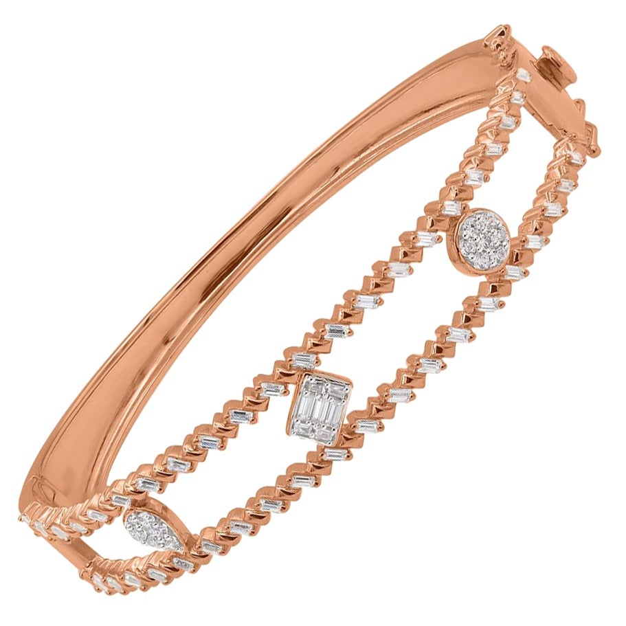 TJD Bracelet en or rose 14 carats avec diamants ronds et baguettes de 1 carat