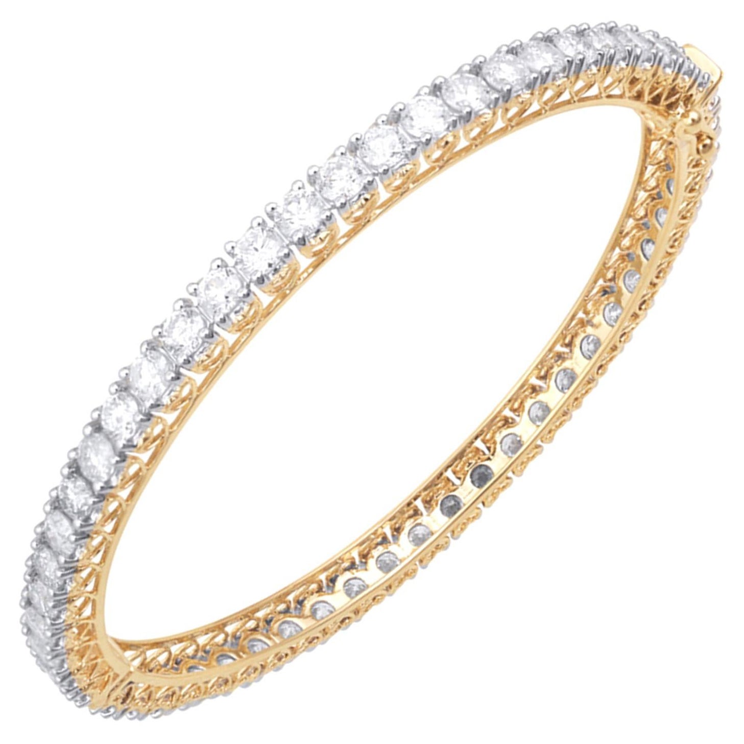 TJD Brazalete con Bisagra Eternidad Completa Classis de Oro Amarillo de 18 K con Diamante Redondo de 10 Quilates