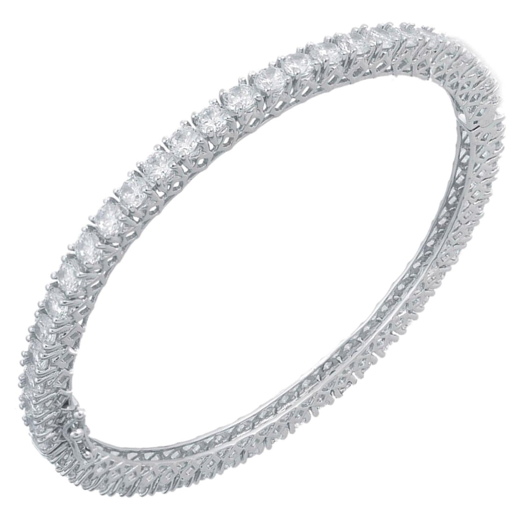 TJD Brazalete con bisagra de diamante redondo de 10,80 quilates y oro blanco de 18 quilates Classis Full Eternity en venta