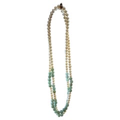 MADE IN JAPAN Burmese A-Jade & Pearl Beaded Necklace w/ Silver 925