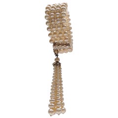  Woven Pearl Art Deco Bracelet with Removable Matching Pearl Tassel by Marina J