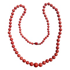 Collana vintage oro 18kt e corallo rosso 70cm