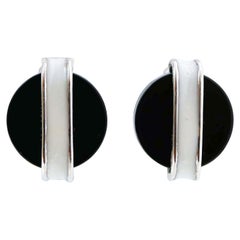 Emaille, Schwarzer Achat, Platin Ohrringe.
