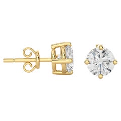 Lab Grown Diamond Stud Earrings 0.75Ct 14k Yellow Gold (D-E VS1) 4Prong PushBack