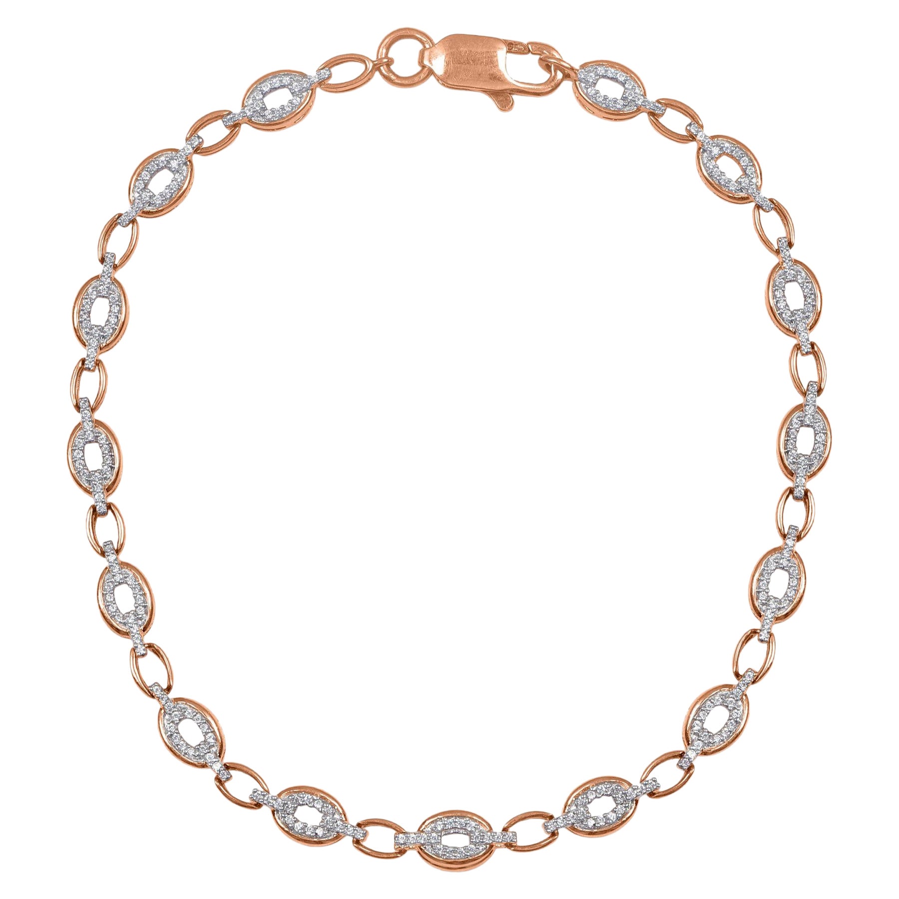 TJD 0.44 Carat Diamond 18 Karat Rose Gold Designer Oval Link Bracelet