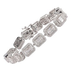 Bracelet mosaïque en or blanc 18 carats avec diamants taille ronde et baguette TJD 4,0 carats