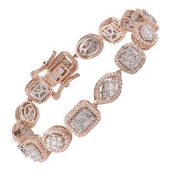 TJD Bracciale a mosaico in oro rosa 18 K. 4,0 CTW con diamanti tondi a baguette e principessa