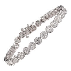 TJD Pulsera de tenis con placa milagrosa de oro blanco de 18 quilates y 1,0 quilates de diamantes