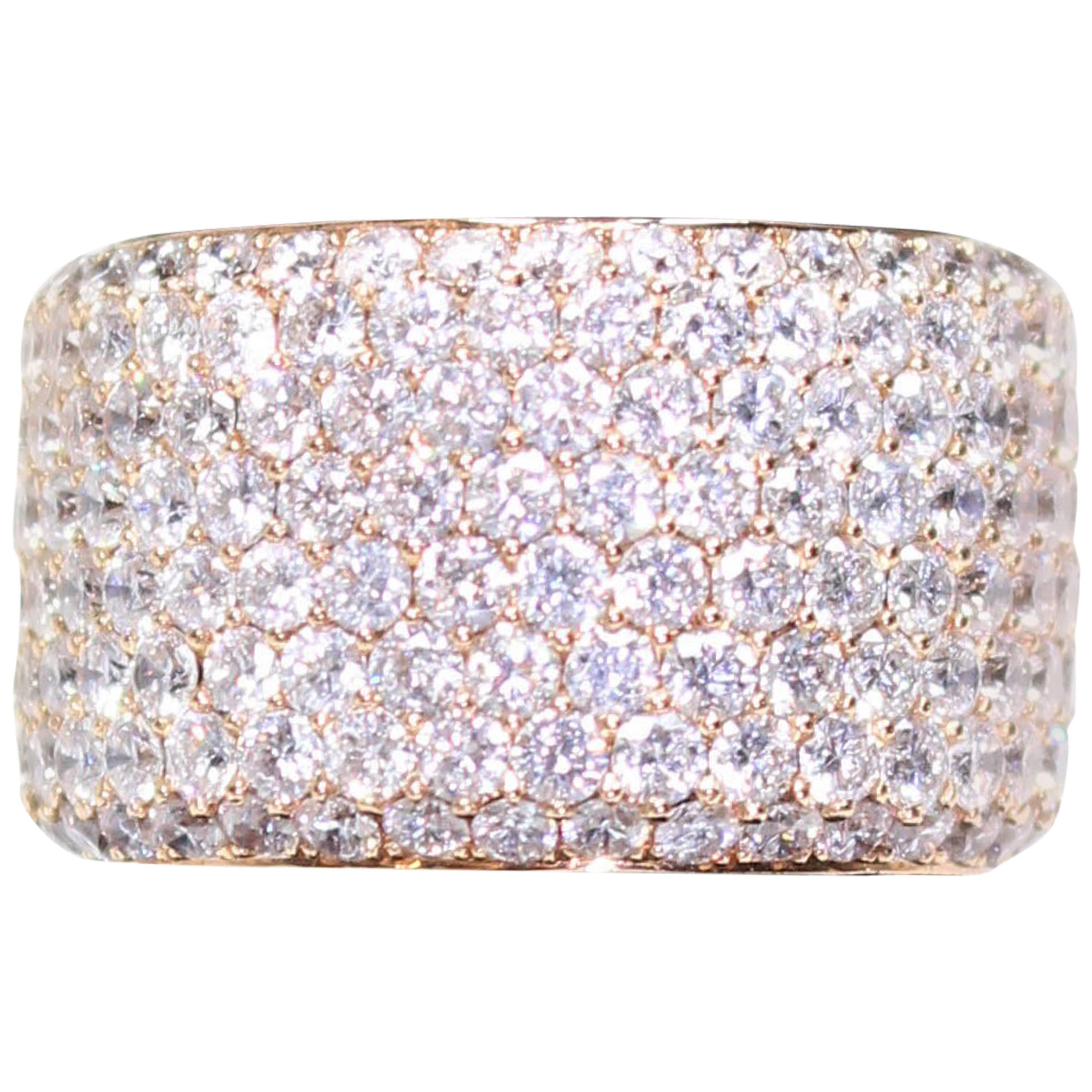 Gorgeous 7.59 Carat Diamond Pave Rose Gold Eternity Ring For Sale