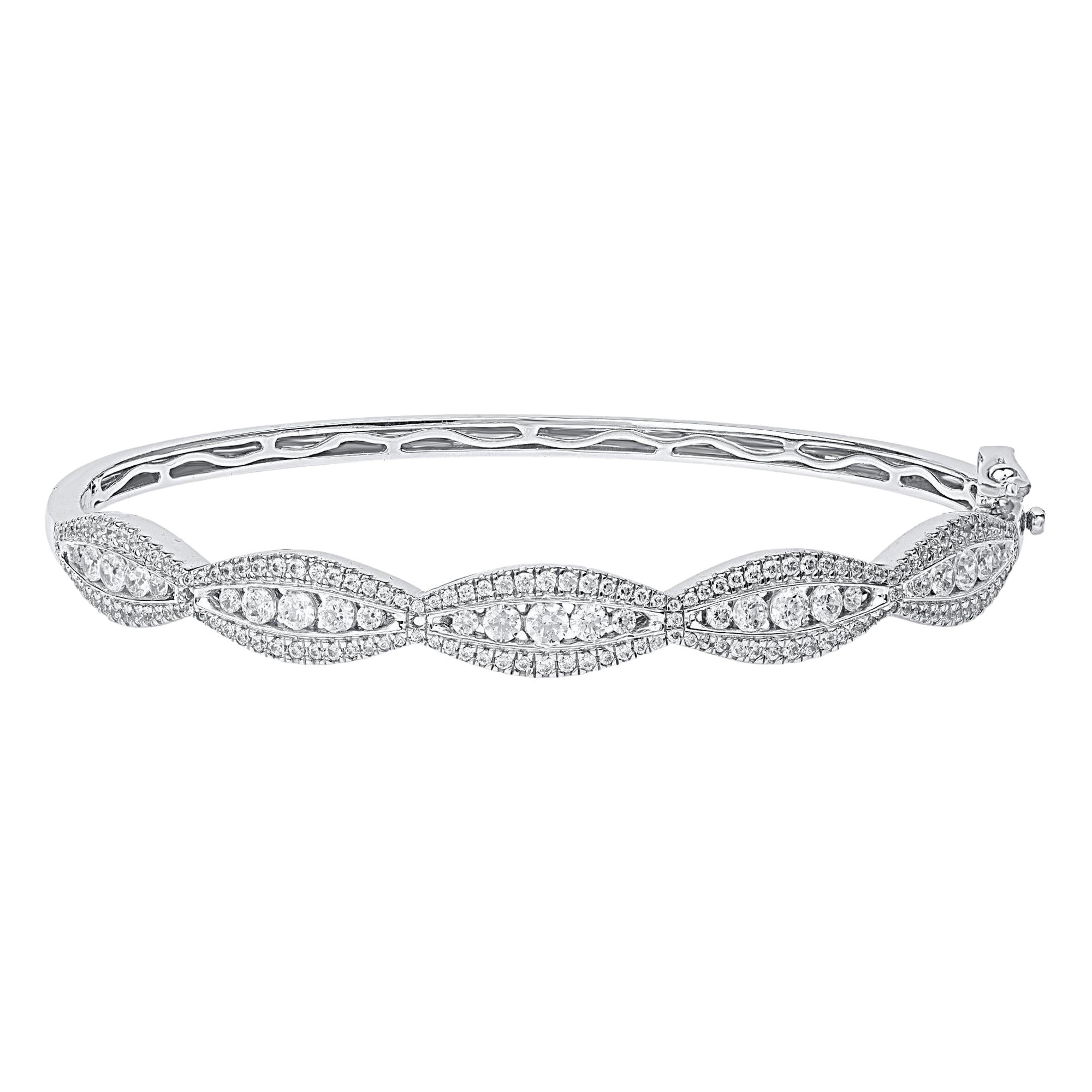 TJD 2.0 Carat Natural Round Diamond 14 Karat White Gold Designer Bangle