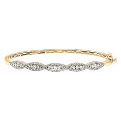 TJD 1.0 Carat Natural Round Diamond 14 Karat Yellow Gold Designer Bangle