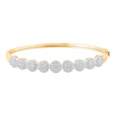 TJD 1.50 Carat Natural Round Diamond 14 Karat Yellow Gold Halo Cluster Bangle