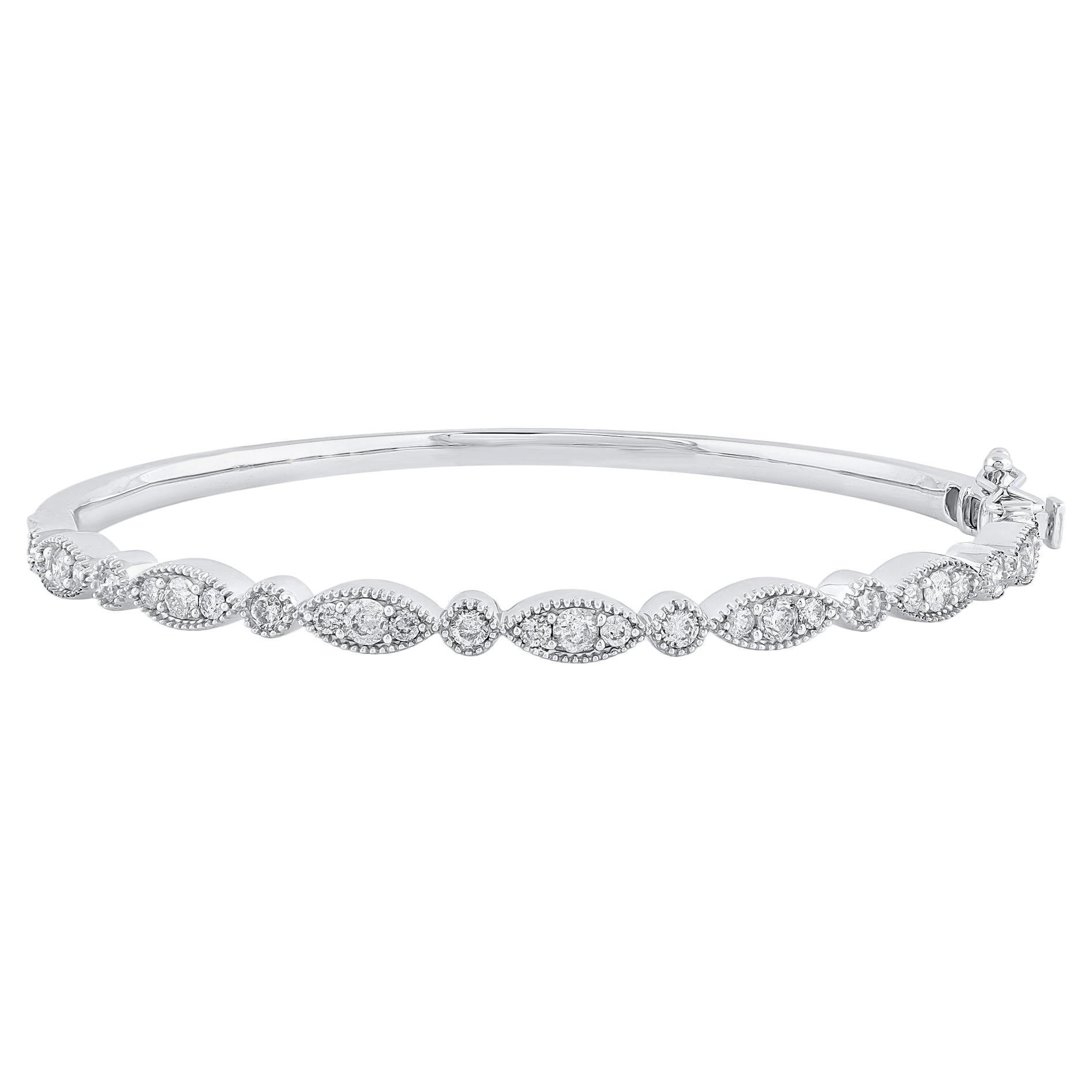 TJD 1.25 Carat Brilliant Cut Diamond Bangle Bracelet in 18KT White Gold For Sale