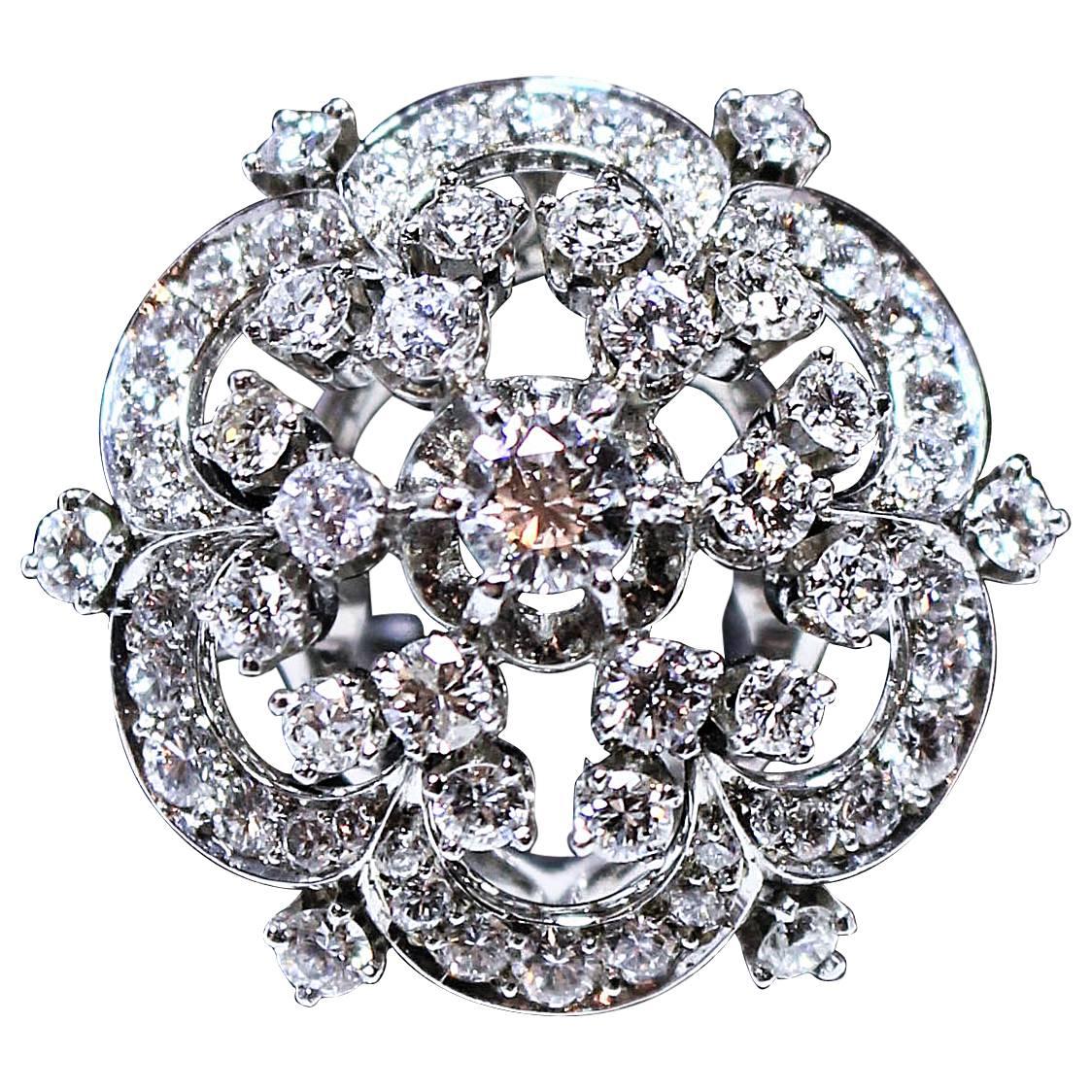 Stunning Brooch Style Diamond Platinum Ring For Sale