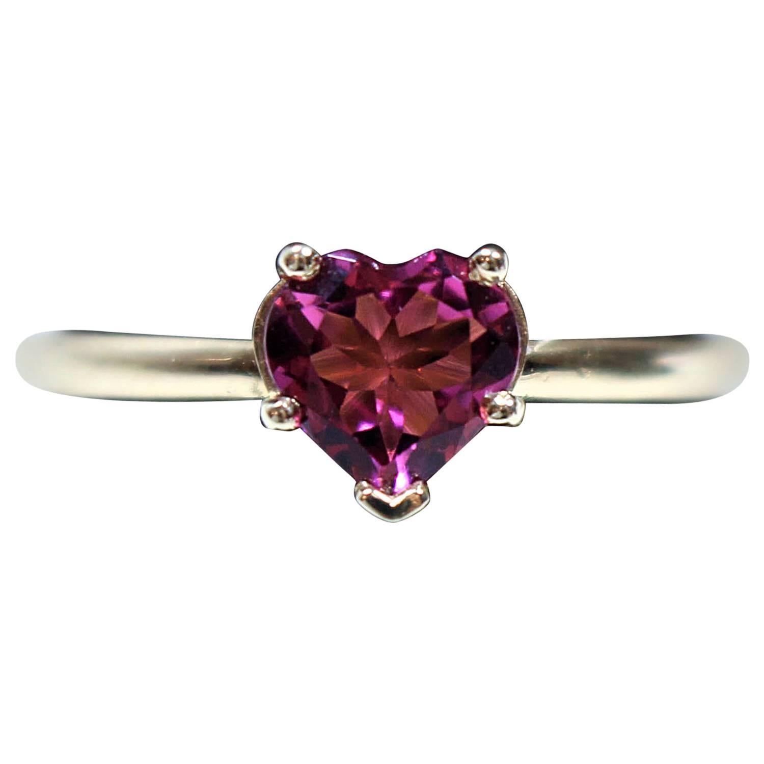 Classic Pink Tourmaline Gold Heart Ring  For Sale