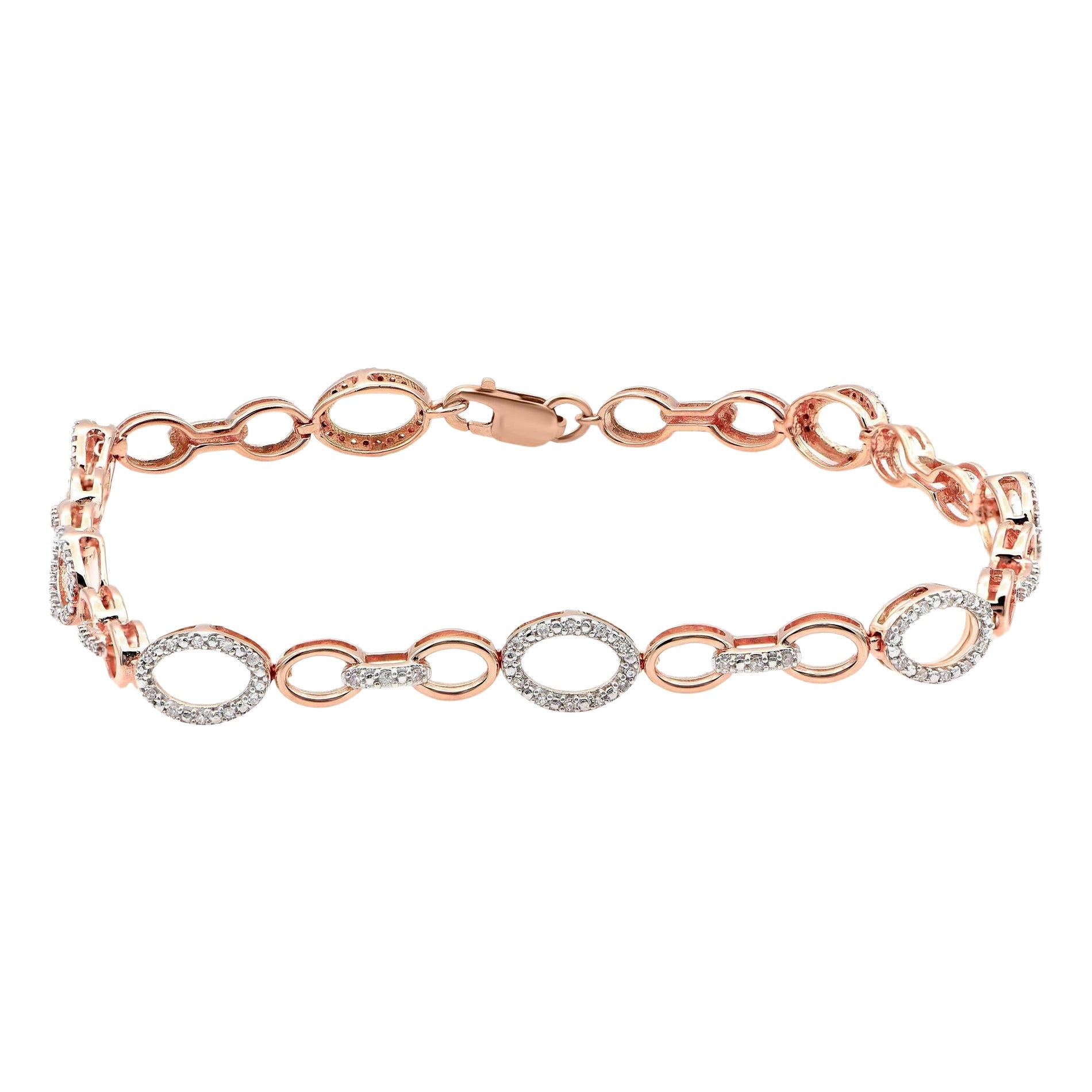 TJD 0.20 Carat Natural Diamond 14 Karat Rose Gold Oval Shape Link Bracelet