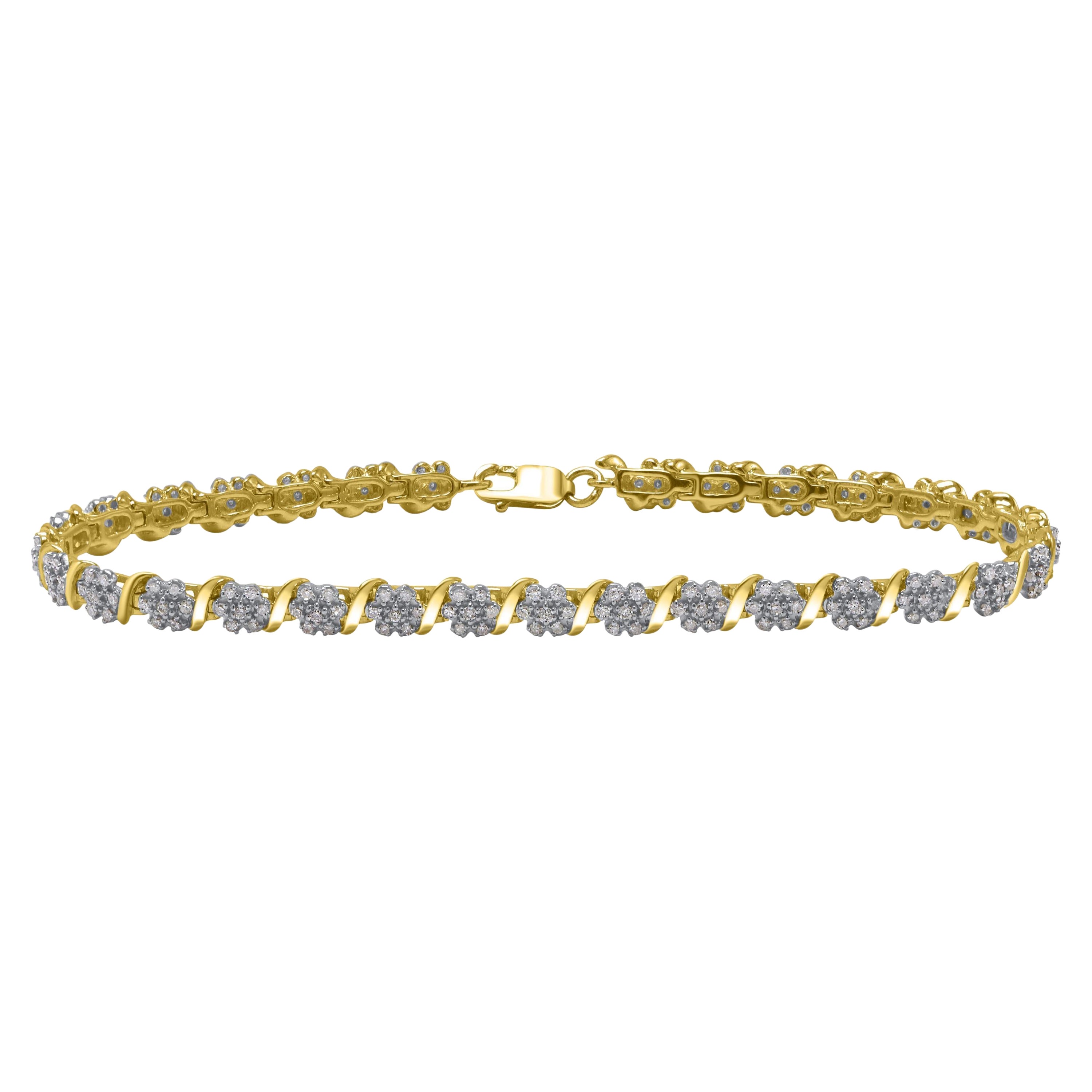 TJD 1.0 Carat Natural Round Cut Diamond 14 Karat Yellow Gold Link Bracelet