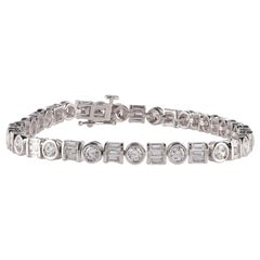 TJD 5.0 Carat Natural Round & Baguette Diamond 14 Karat White Gold Link Bracelet