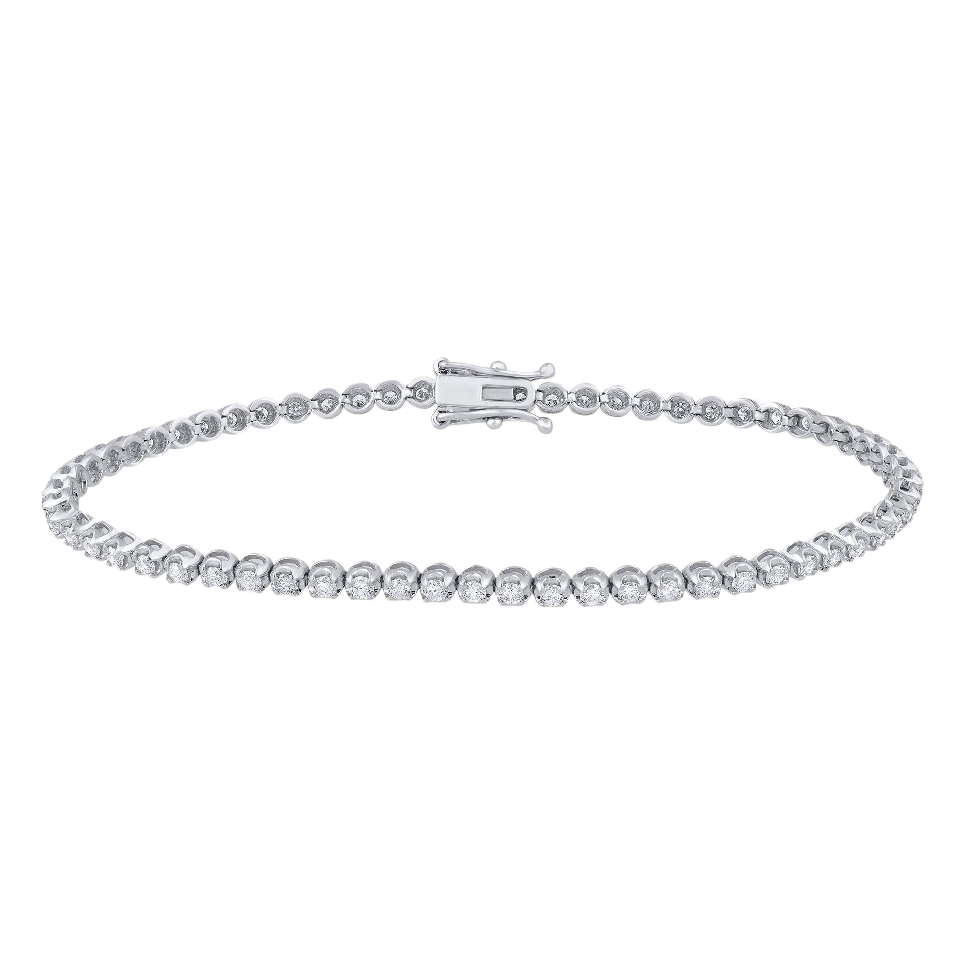 TJD 1.50 Carat Natural Brilliant Cut Diamond 14 Karat White Gold Tennis Bracelet