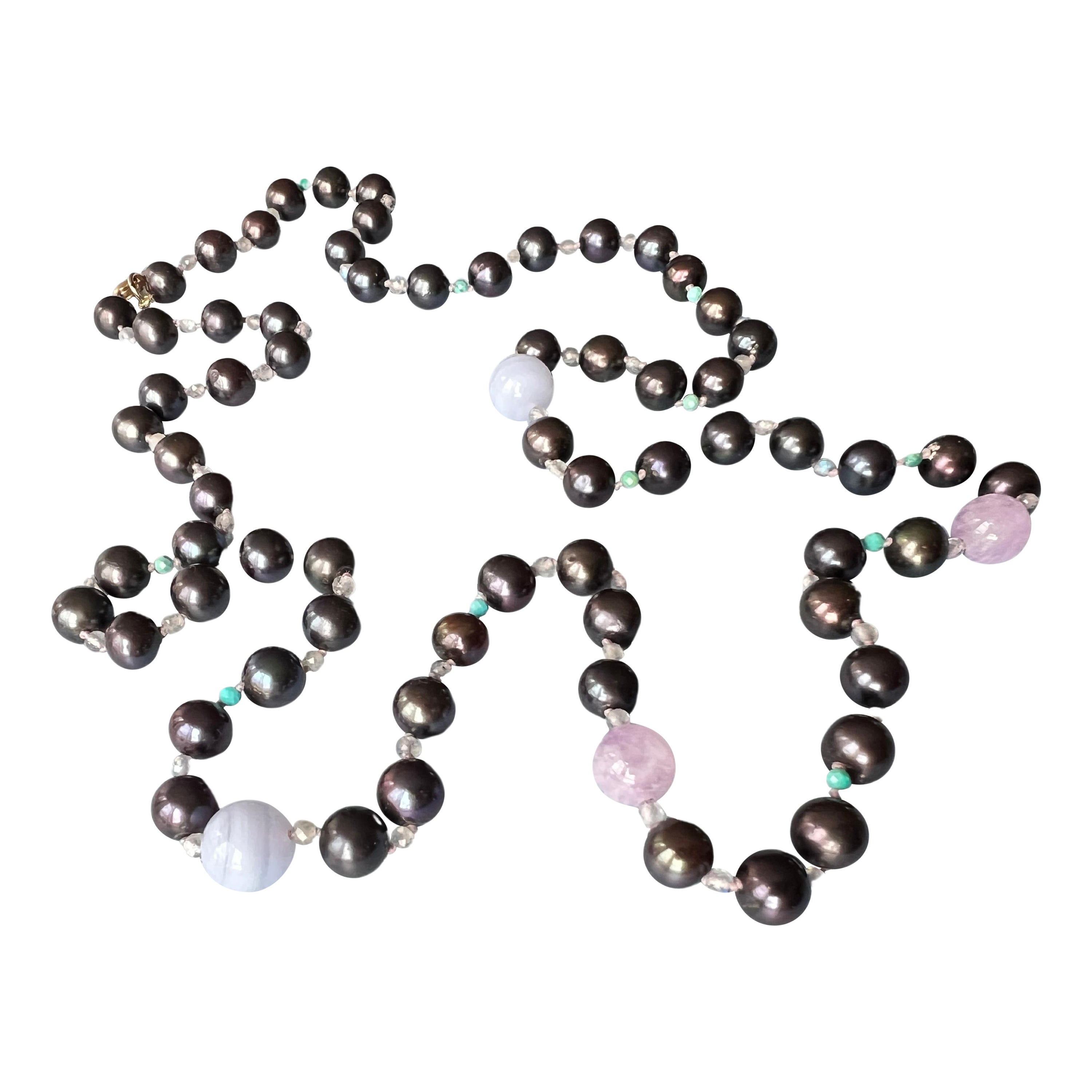 Black Pearl Bead Necklace Amethyst