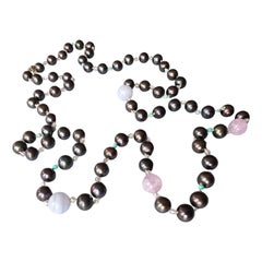 Black Pearl Bead Necklace Amethyst
