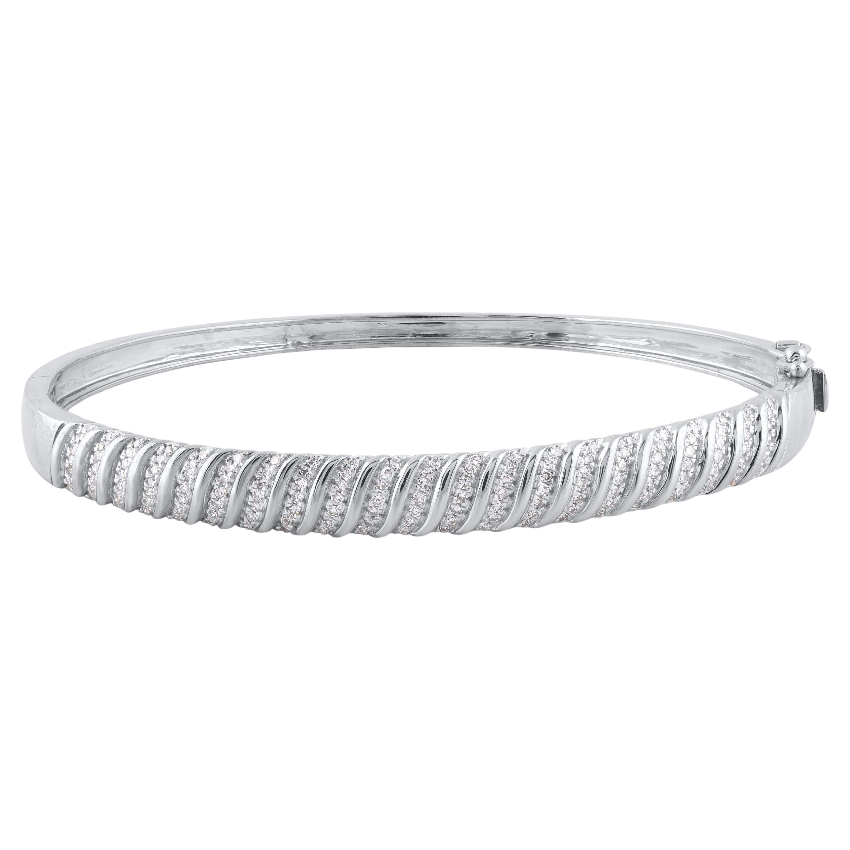 TJD 0.50 Carat Natural Round Cut Diamond "S" Bangle in 14 Karat White Gold