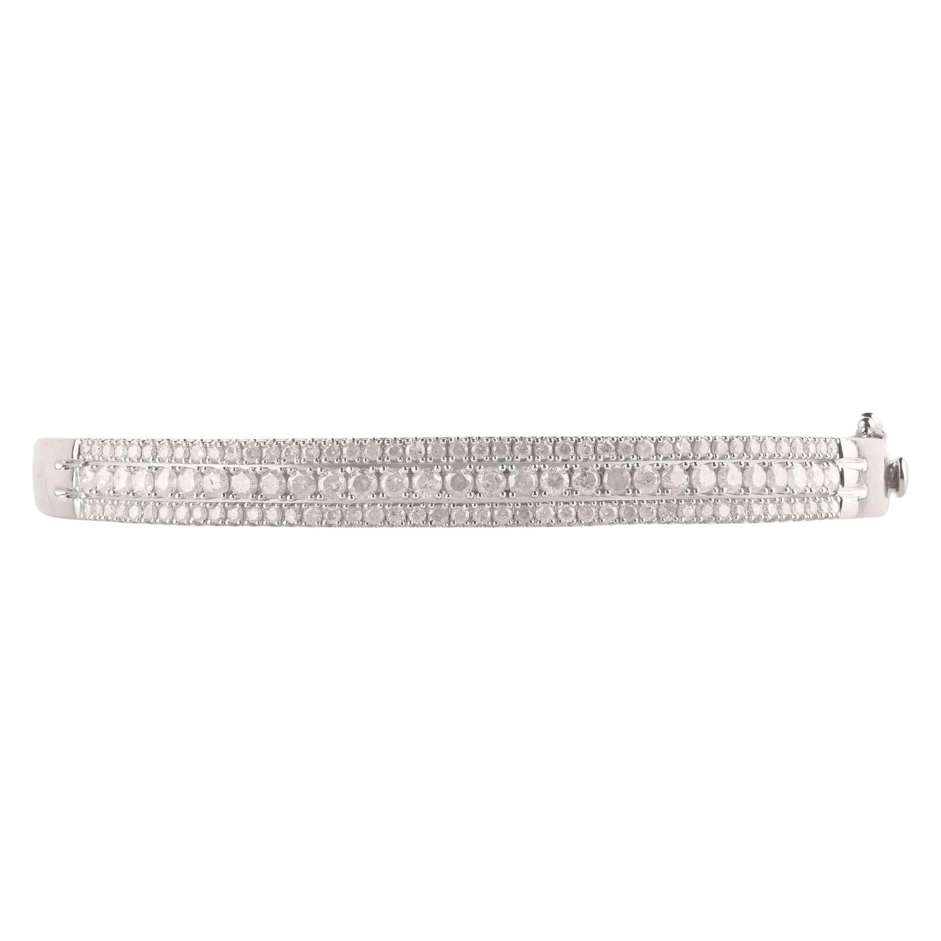TJD 2,0 Karat Brillantschliff Diamant 14 Karat Weißgold Drei Reihen Classic Armreif