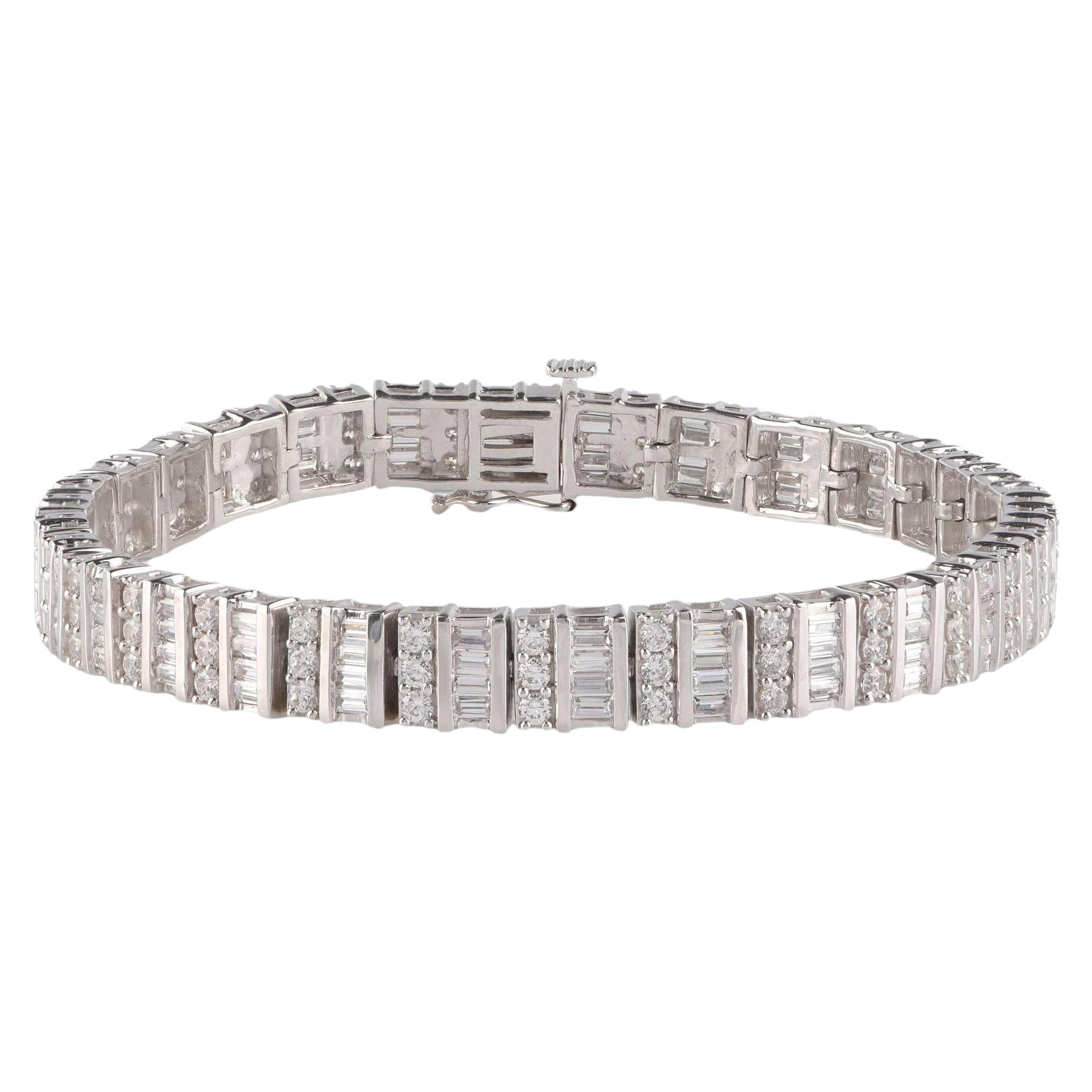 TJD 5.0 CTW Baguette and Round Cut Diamond 14KT White Gold Link Bracelet