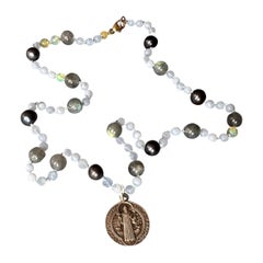 Beaded Necklace Choker Egyptian Opal Labradorite Vintage Medal J Dauphin