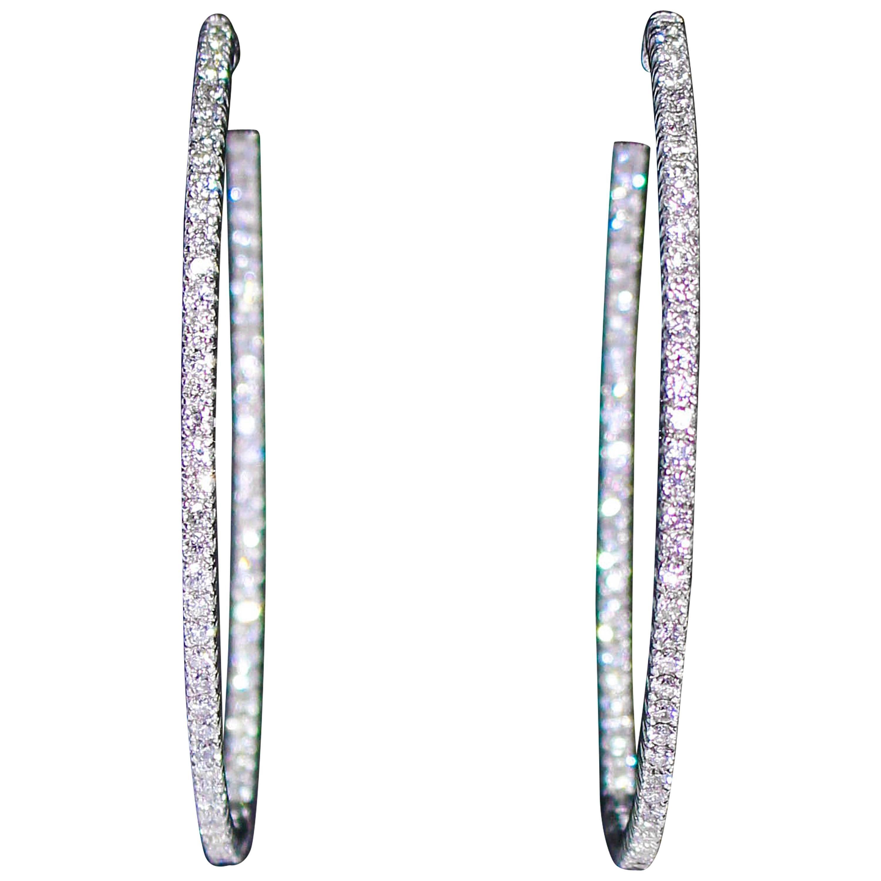 3.11 Carat Diamond Gold Hoop Earrings For Sale