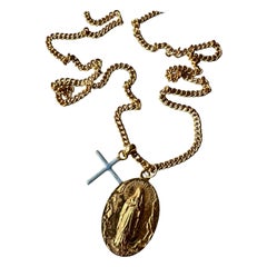 Medal Cross Chain Necklace Virgin Mary Vintage French